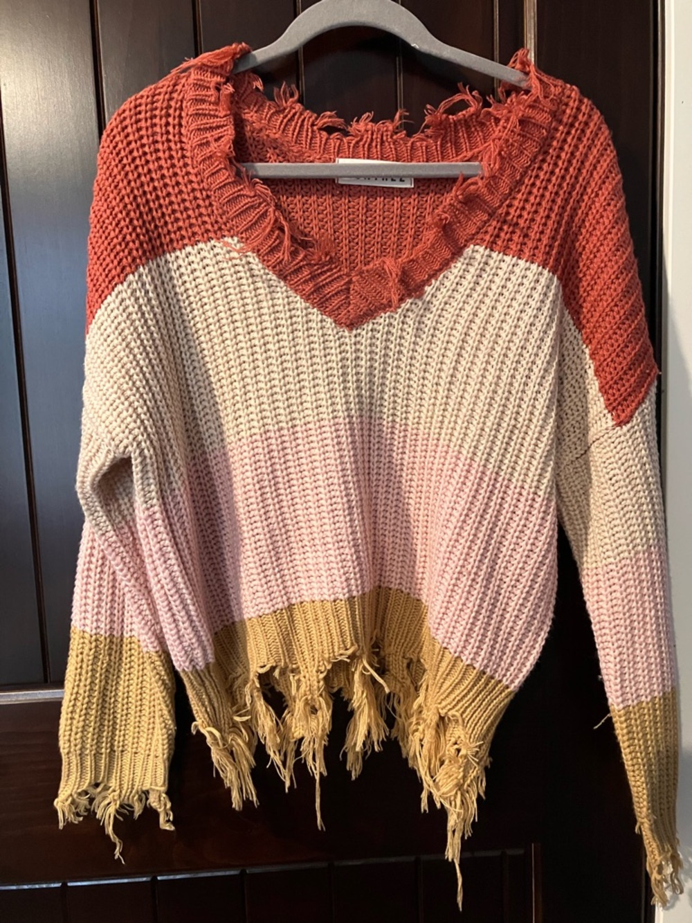 Montrez Beachy Multicolor Fringe V-Neck Sweater